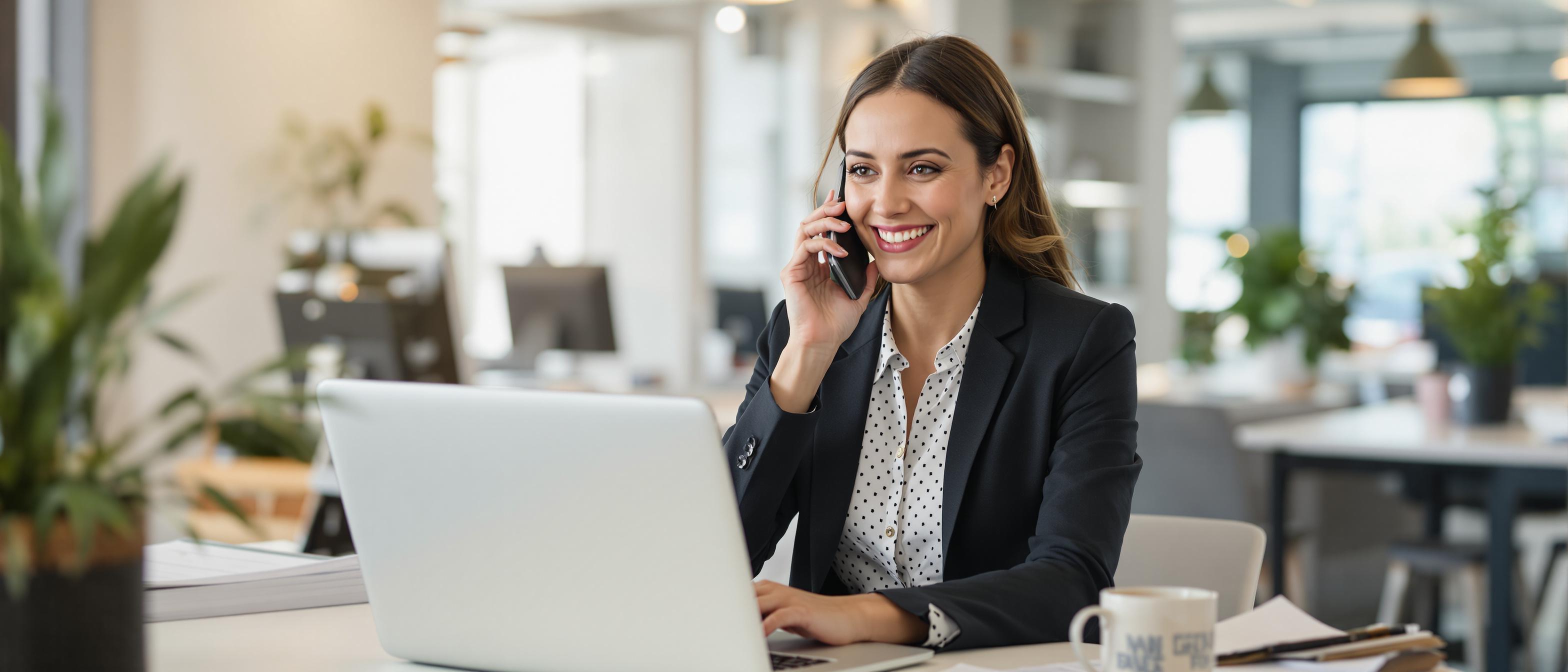Agent expérimenté souriant, en télétravail, avec ordinateur et ambiance professionnelle