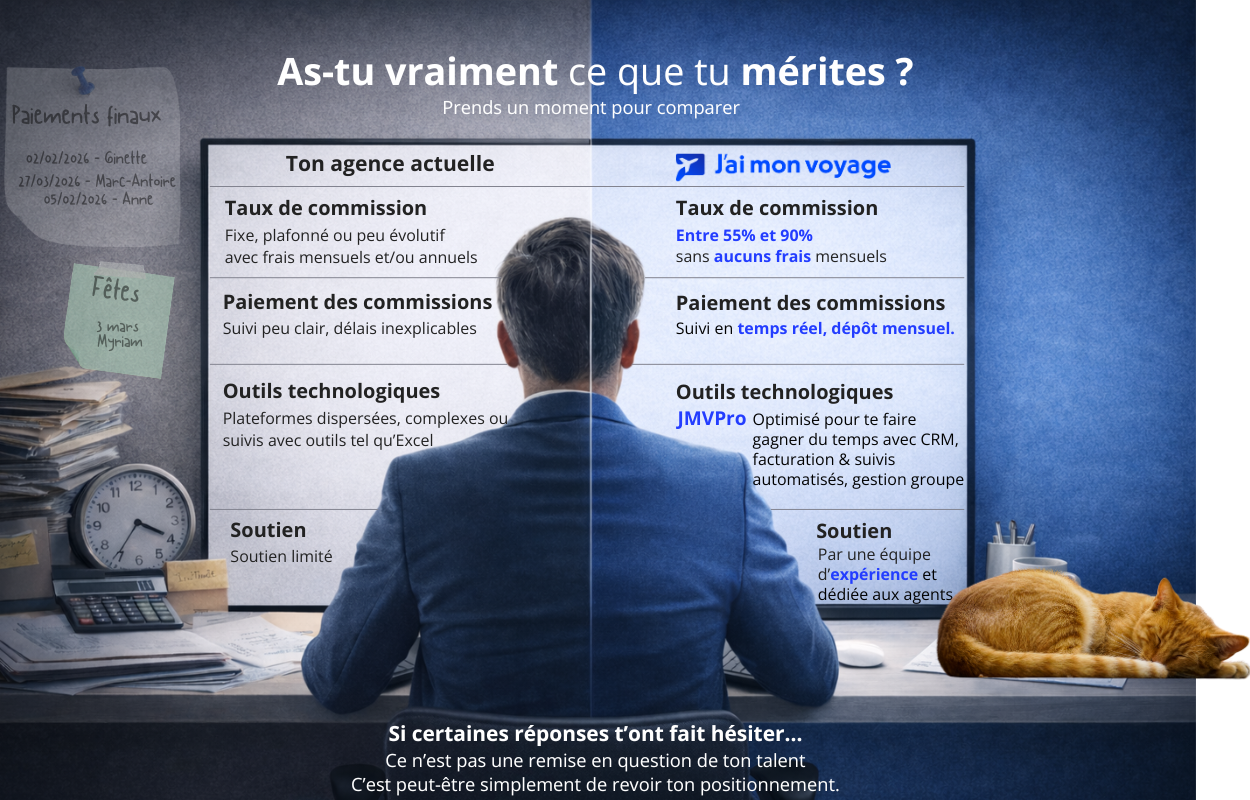 As-tu vraiment ce que tu mérites? Comparaison entre ton agence actuelle et J'ai mon voyage